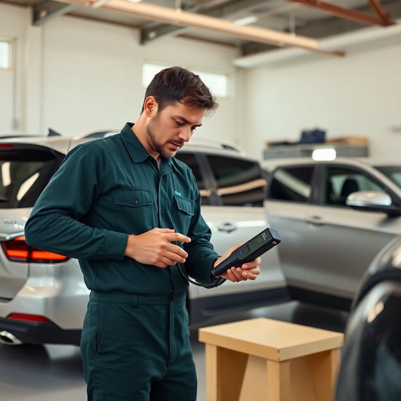 Mecânico conectando scanner OBD-II a um SUV moderno
